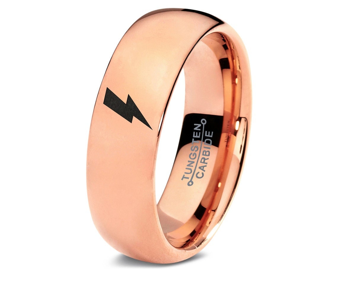 Engraved Ring Men | Lighting Flash Ring | Rose Gold Tungsten Ring | Lighting Bolt Wedding Band | His and Hers Sets | Matching Ring | 7mm