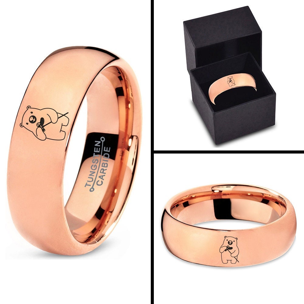 Bear Ring - Bear Hand Speaker Ring - Male Wedding Rings - Rose Gold Tungsten Ring - Dome Polished Wedding Ring - 7mm Ring - Anniversary Gift