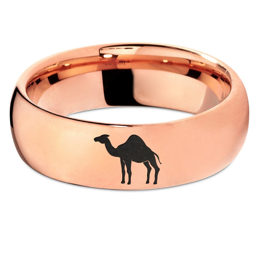 Camel Dromedary Ring | Womens Wedding Ring | Tungsten Rings For Women | Marriage Ring | Engraved Rose Gold Ring | 60th Anniversary Gifts