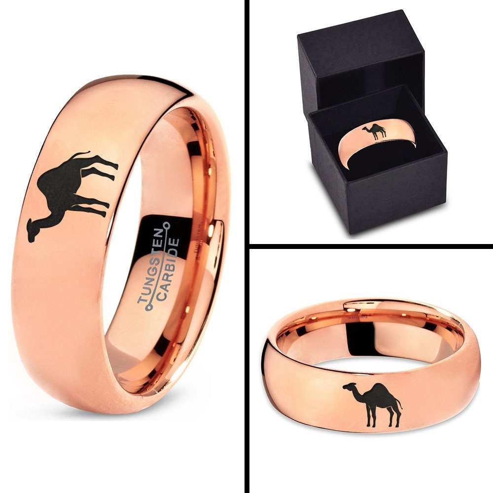 Camel Dromedary Ring | Womens Wedding Ring | Tungsten Rings For Women | Marriage Ring | Engraved Rose Gold Ring | 60th Anniversary Gifts