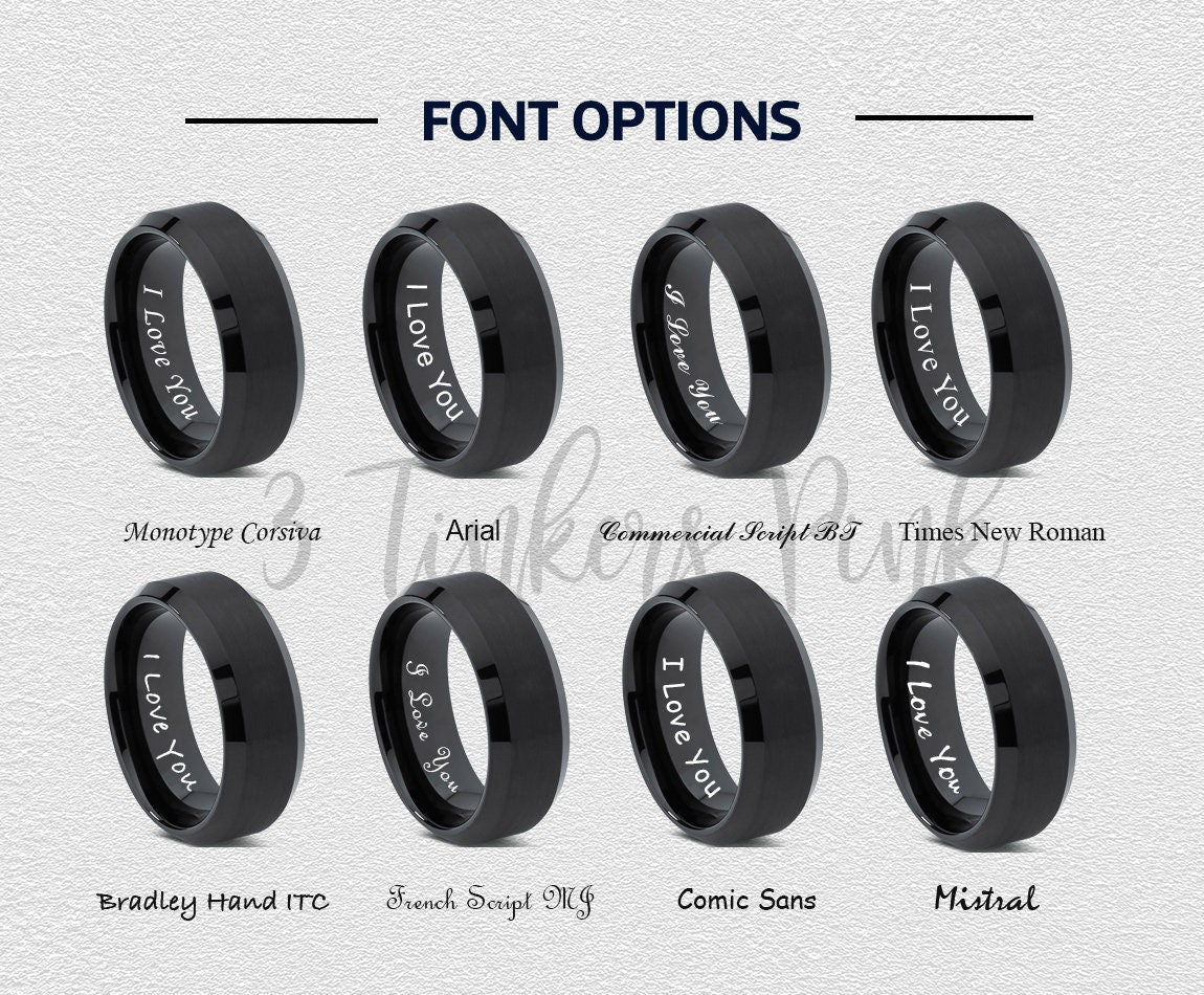 Mechanic Wedding Ring | Open Wrench Ring | Mens Tungsten Carbide Ring | Laser Marking Ring | Black Promise Ring | Anniversary Gifts