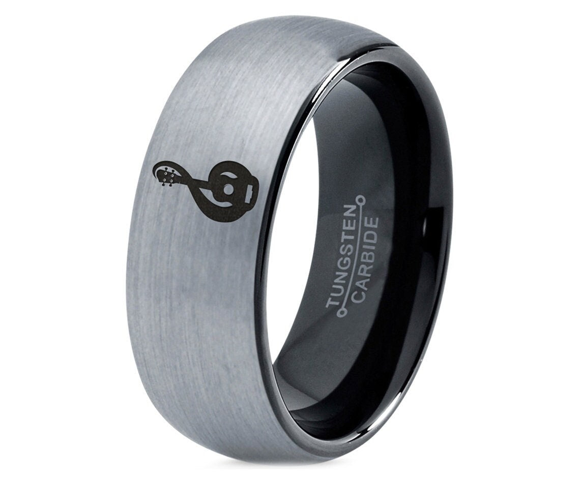 Music Note Ring,Acoustic Guitar Ring,Mens Black Wedding Ring,Tungsten Carbide Rings Black,Unique Rings Women,Gifts For Couples,Free Shipping