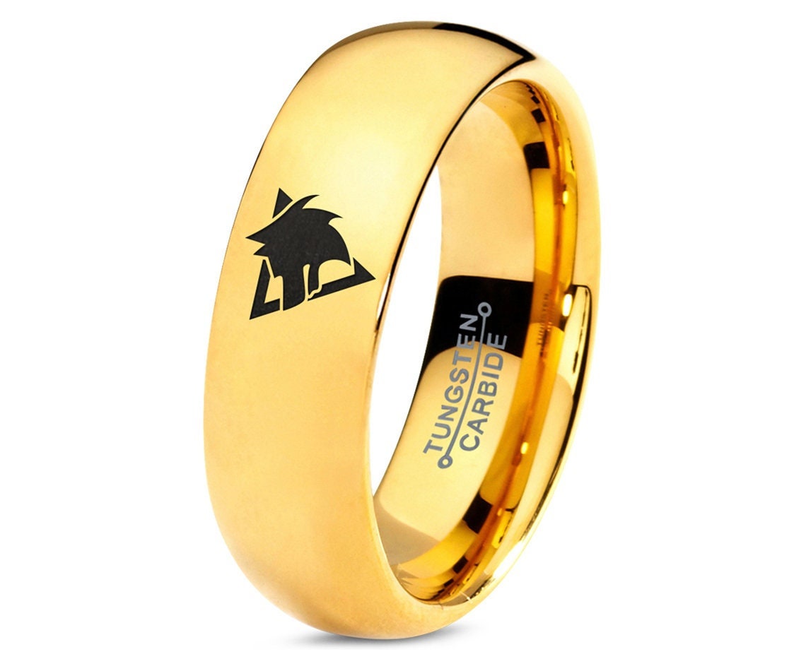 Triangle Fox Ring - Yellow Gold Wedding Ring Sets - Mens Ring Tungsten - Engraved Ring - Yellow Gold Rings For Women - 7mm Polished Ring