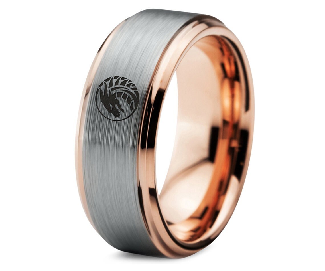 Mens Dragon Ring Man - Rose Gold Wedding Band - Tungsten Rings For Men - Silver For Women - Promise Rings - Engagement Rings - His and Her