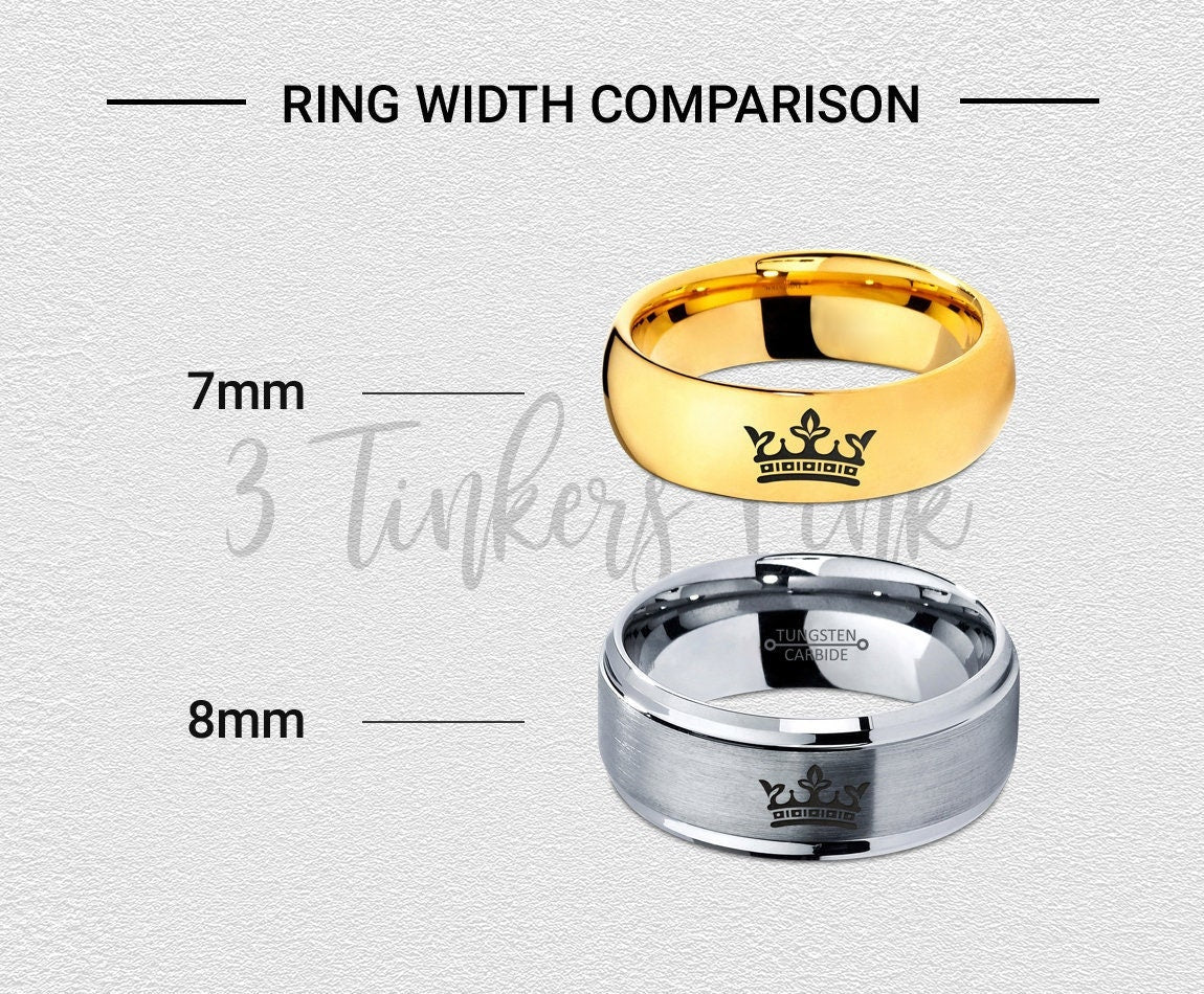 Famous Royal Tiara Crown Ring, Crown Wedding Band Men, Silver Tungsten Ring, Engraving Band, King and Queen, Engagement Band, Promise Ring