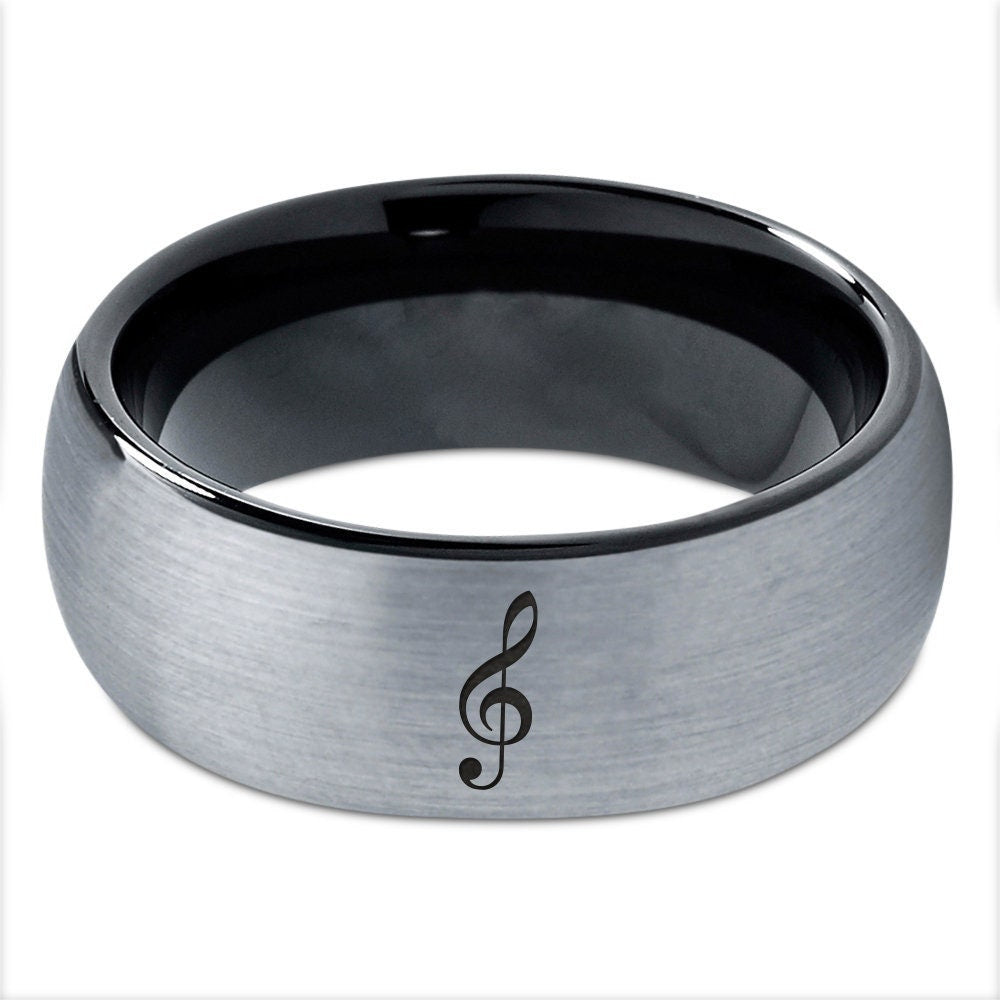 Music Quarter Note Treble Clef Music Ring | Male Wedding Band Black | Grey Tungsten Ring | Promise Rings For Women | Best Friends Gifts