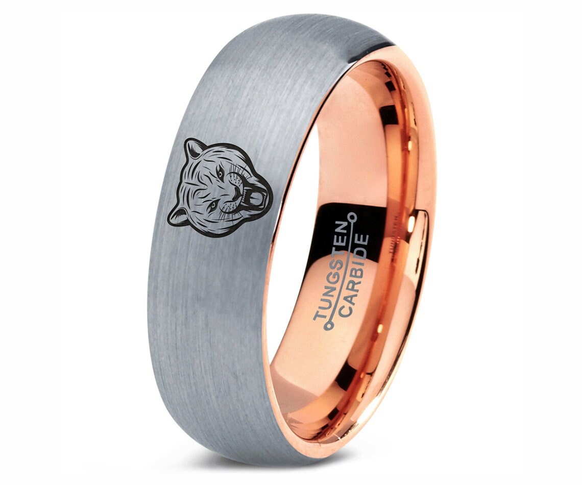 Wild Tiger Roar Ring,Animal Engraved Ring,Mens Wedding Band,Grey Tungsten Rings,Rose Gold Wedding Band,Personanlized Gifts,His and Her Ring