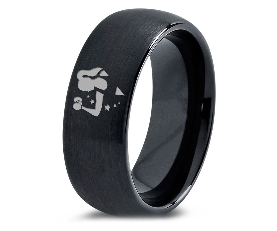 Women Workout Ring, Bigger Arm Ring, Personalized Band, Mens Dome Ring, Black Tungsten Band, Engraved Ring, His and Hers, Matching Ring