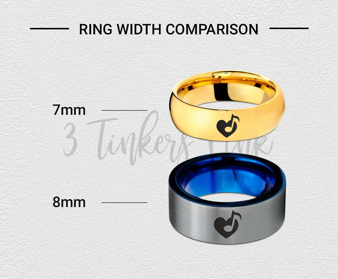 Song Lover Heart Ring, Music Quaver Note Ring, Silver Wedding Band Ring, Tungsten Carbide Ring, Ring For Men, Engagement Ring, Matching Ring