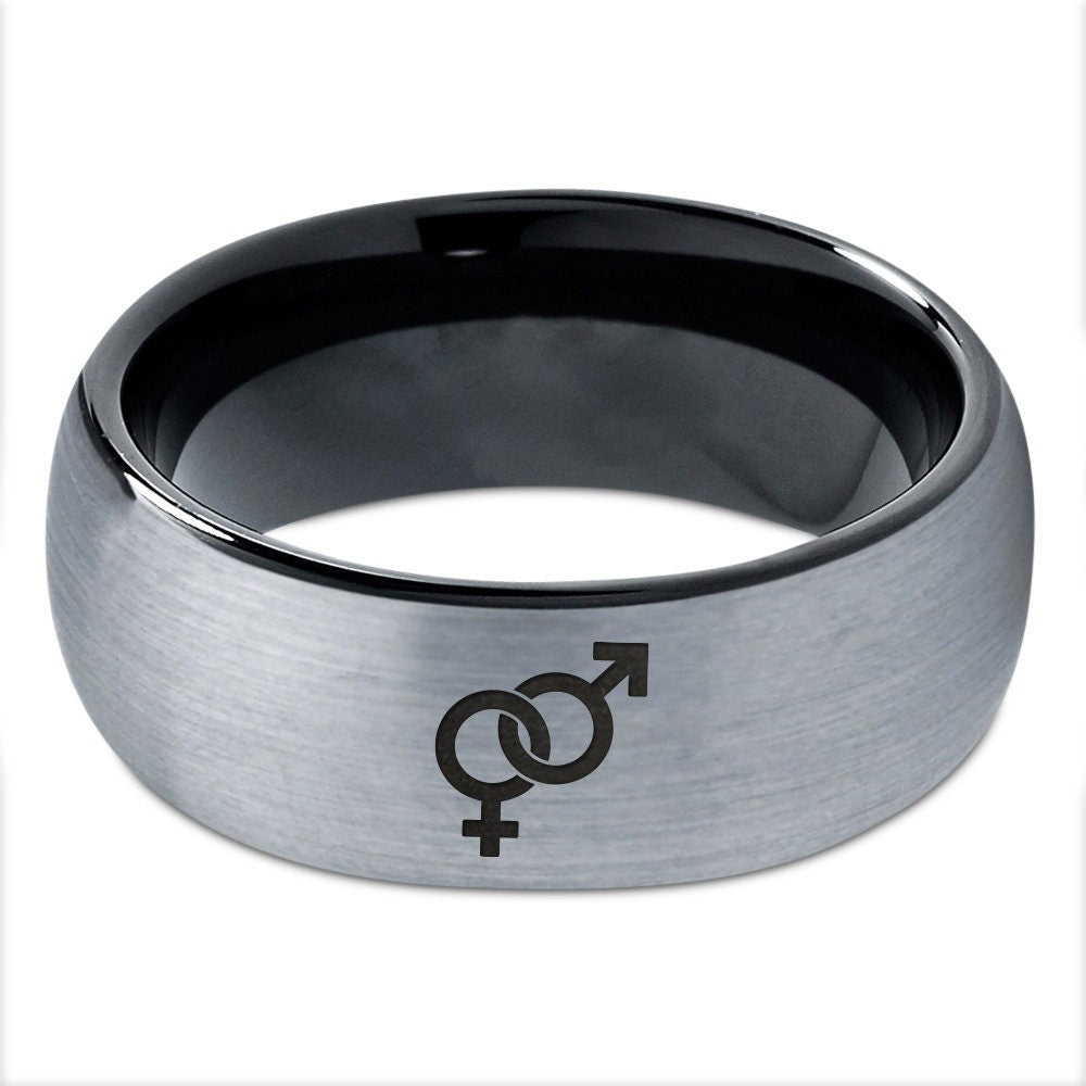 Heterosexual Symbol Ring,Mens Wedding Bands Black,Feminist Ring,Tungsten Carbide Rings Sets,Silver Grey Ring,Valentine Gift,His and Her