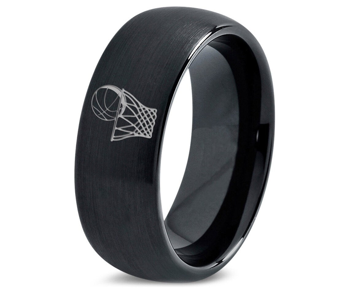 Simple Men's Basketball Rim Ring,Basketball Wedding Ring,Black Tungsten Ring,Black Jewelry Rings,Gifts For Dad From Son,All Size Available