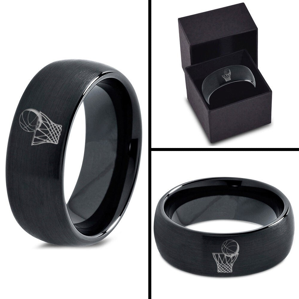 Simple Men's Basketball Rim Ring,Basketball Wedding Ring,Black Tungsten Ring,Black Jewelry Rings,Gifts For Dad From Son,All Size Available