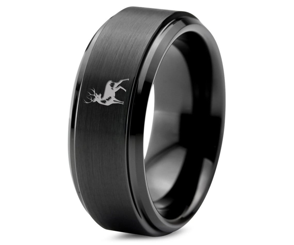 Wild Rusa Deer Ring | Black Wedding Band | Tungsten Ring Mens | Valentines Day Gifts | Gifts For Her | Gifts For Him | Personalized Gifts