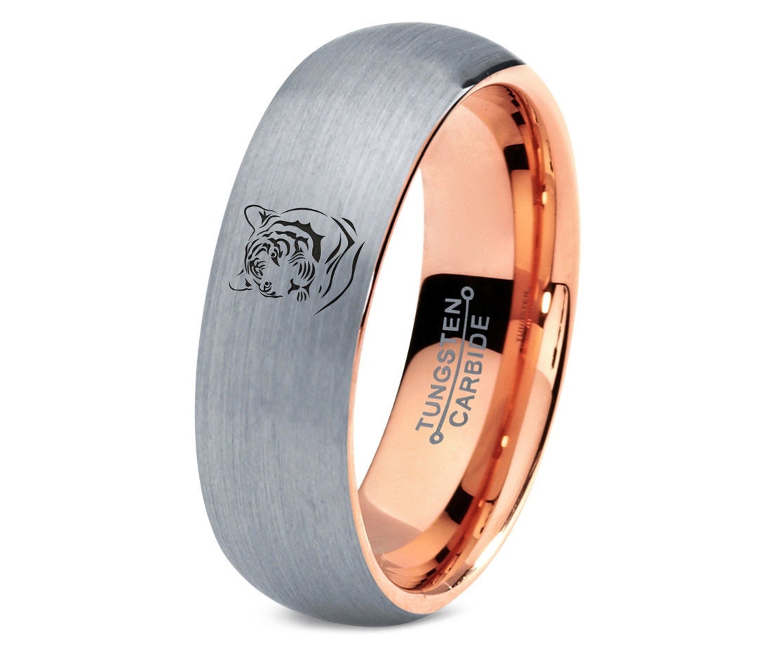 Mens Ring - Wild Tiger Ring - Engraved Tungsten Ring For Men - Rose Gold Promise Ring - Birthday Gifts - Gift For Him - Gifts For Dad