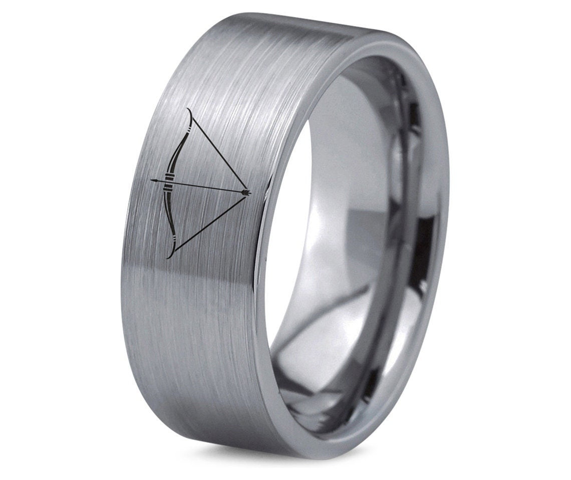 Awesome Tungsten Band, Archery Ring, Gift For Archer, Gray Wedding Band, Personalized Ring, Engraved Ring, Gifts For Men, Gifts For Him