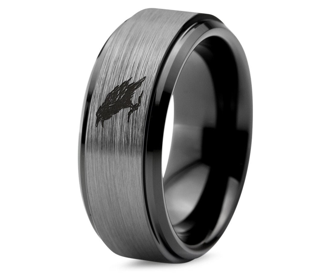 Wild Crow Ring | Black Gray Wedding Band | Mens Tungsten Ring | Brushed Ring | Gifts For Boyfriend | Gifts For Bad | Gift For Women