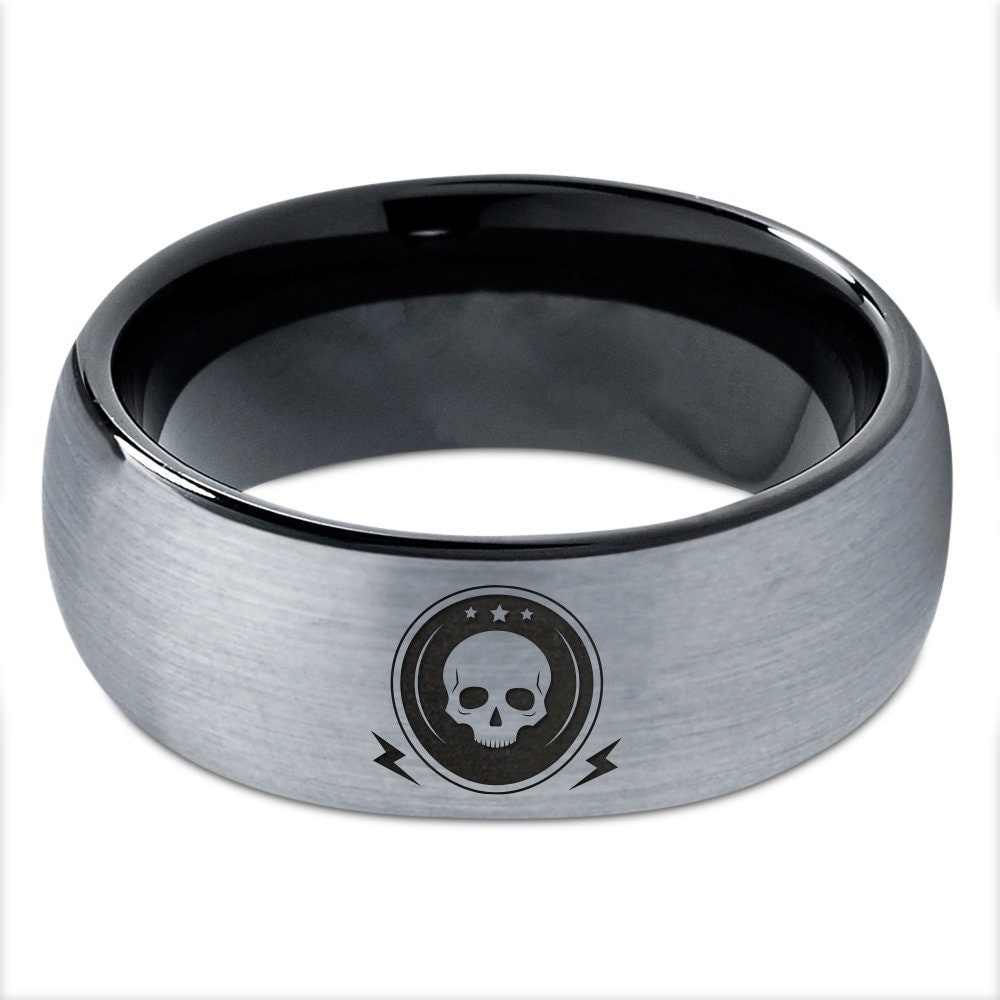 Gifts For Dad | Mens Skull Ring | Gray Tungsten Rings Women | Black Wedding Ring | Unique Gift For Men | Promise Ring For Men | Jewelry Ring