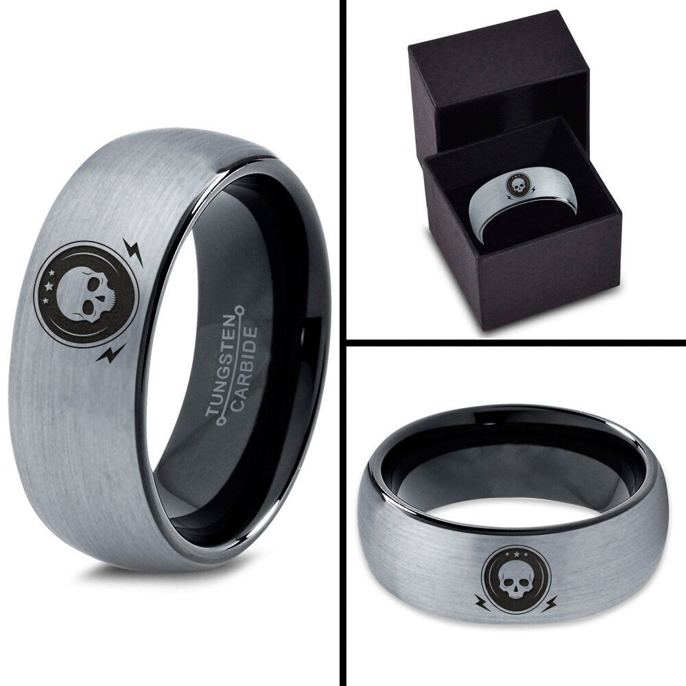 Gifts For Dad | Mens Skull Ring | Gray Tungsten Rings Women | Black Wedding Ring | Unique Gift For Men | Promise Ring For Men | Jewelry Ring