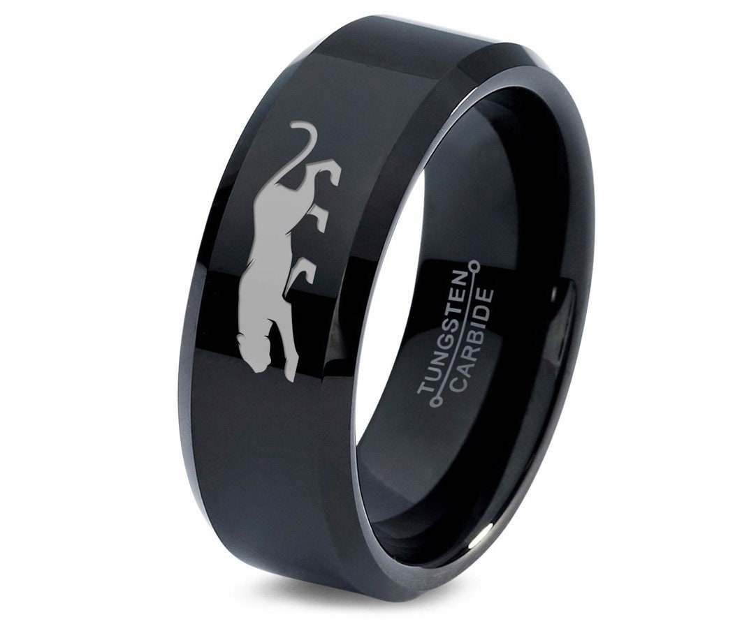 Black Panther Ring | Wild Cat Animal Ring | Bevel Wedding Band | Tungsten Rings His and Hers | Engagement Rings For Women | Dad Gifts