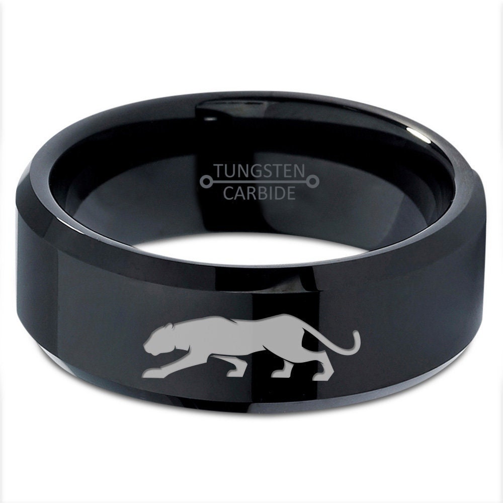 Black Panther Ring | Wild Cat Animal Ring | Bevel Wedding Band | Tungsten Rings His and Hers | Engagement Rings For Women | Dad Gifts