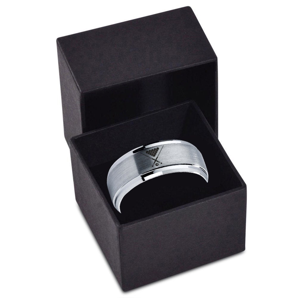 Mens Ring | 8 Ball Pool Ring | Silver Wedding Ring | Gray Tungsten Ring | Anniversary Rings For Women | Unique Gift | Husband Gifts