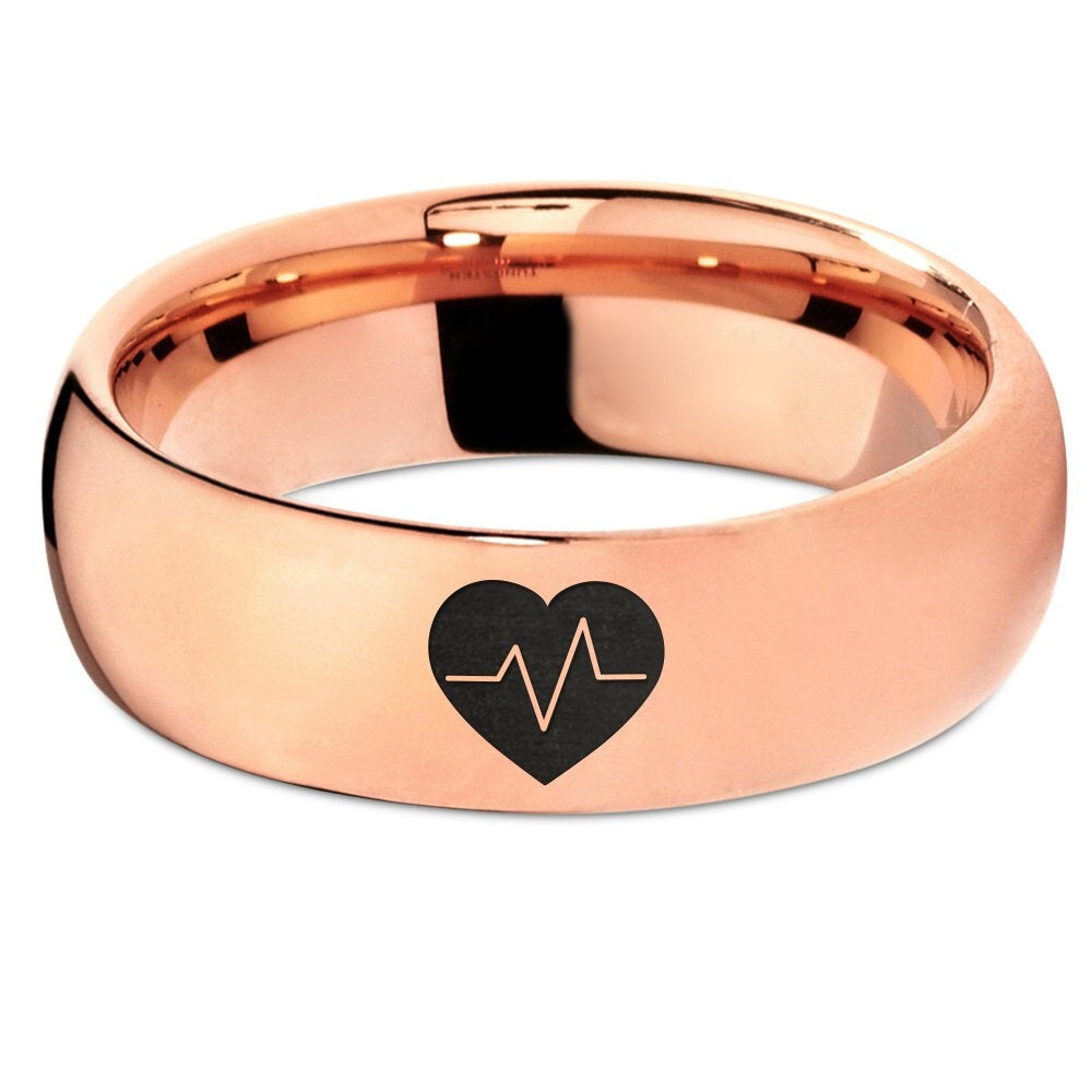 Heart Love With Heartbeat Ring,Wife Valentine Gifts,Mens Wedding Band Tungsten,Tungsten Rings For Men,Tungsten 8mm Ring,Personalized Gifts