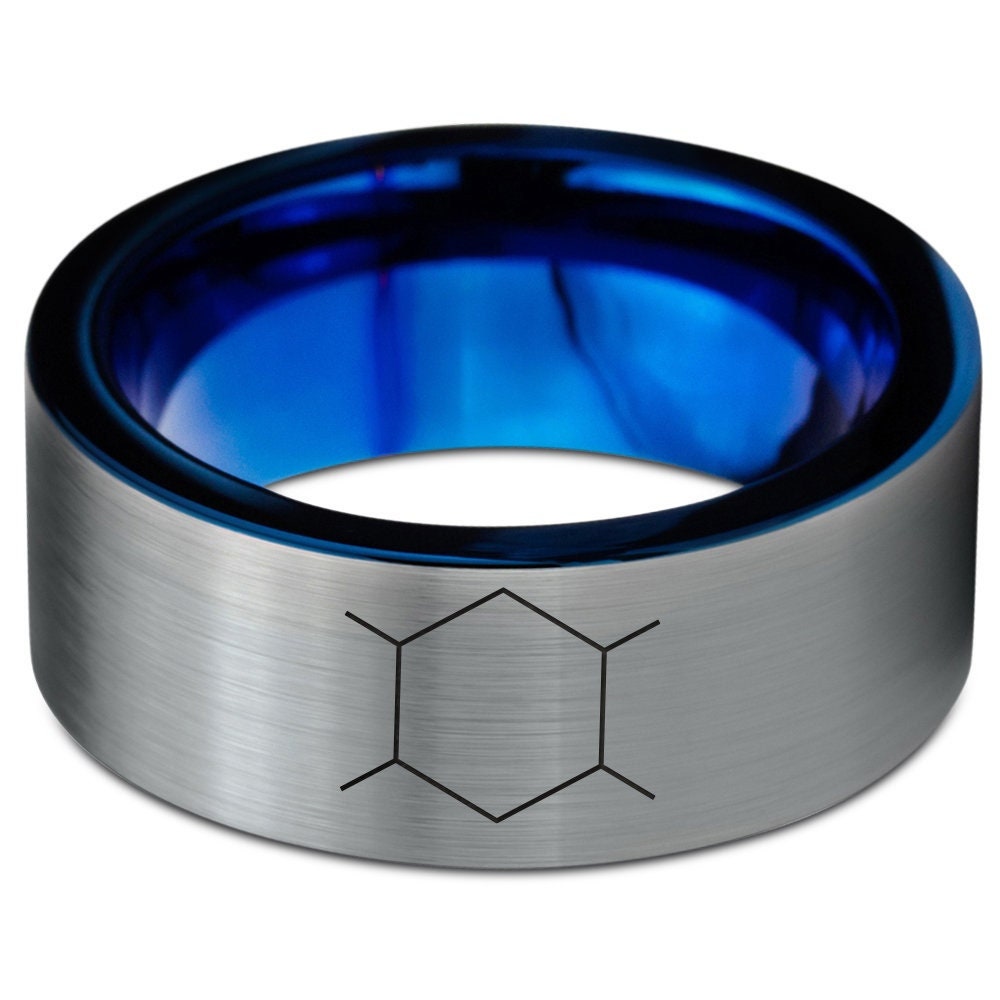 Gifts For Him - Bee Honeycomb Ring - Blue Tungsten Rings For Men - Flat Cut Blue Ring - Laser Engraved Ring - Gifts For Birthday