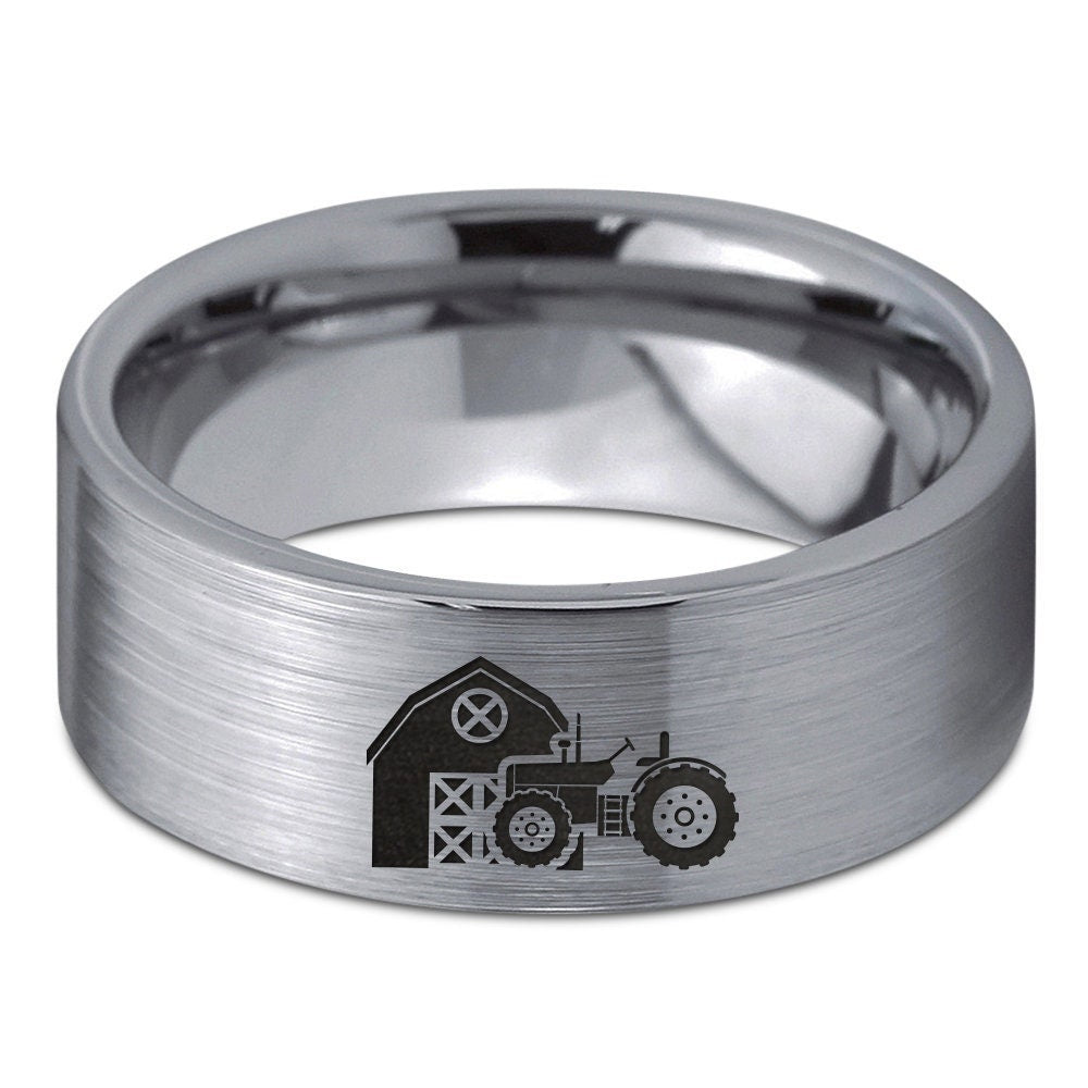 Ring For Farm | Tractor Ring | Engagement Wedding Ring | Cute Silver Tungsten Ring | Simple Engraved Ring | Gift For Him | Gift For Men