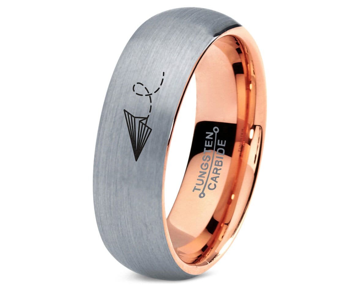 Tungsten Wedding Ring, Paper Plane Ring, Men Gifts, Gray Tungsten Rings, Rose Gold Rings For Women, Engagement Ring, Husband Wife Gifts