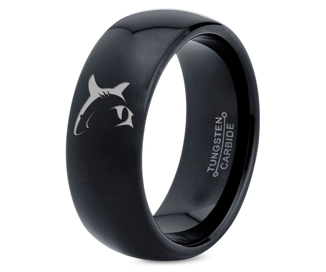 Mens Handmade Shark Ring | Gift Ideas For Men | Black Tungsten Engagement Ring | Couples Gifts For Him | Gift For Women | Boyfriend Gifts