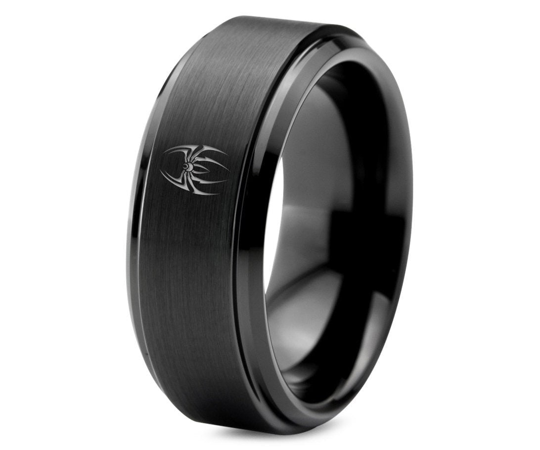 Engraved Spider Ring, Tungsten Promise Ring Band, Wedding Band His and Hers, Gifts For Dad and Mom, Gifts For Boyfriend, Gift For Men