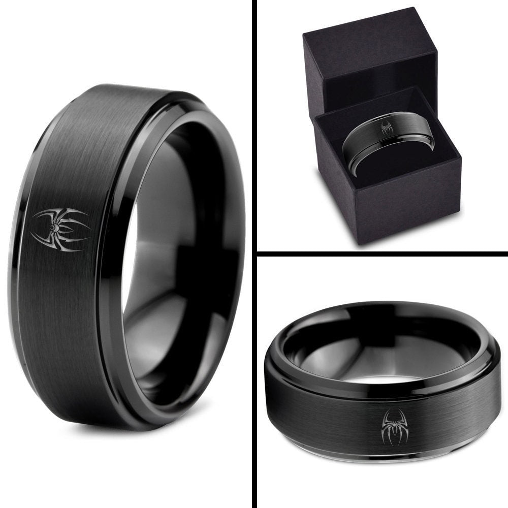 Engraved Spider Ring, Tungsten Promise Ring Band, Wedding Band His and Hers, Gifts For Dad and Mom, Gifts For Boyfriend, Gift For Men