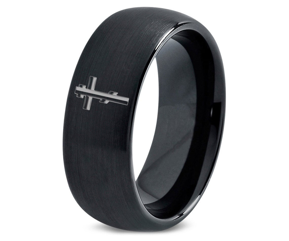 Eastern Orthodox Ring - Male Wedding Band Black - Black Tungsten Ring  - Gifts For Him - Personalized Gifts - Christmas Gift For Women