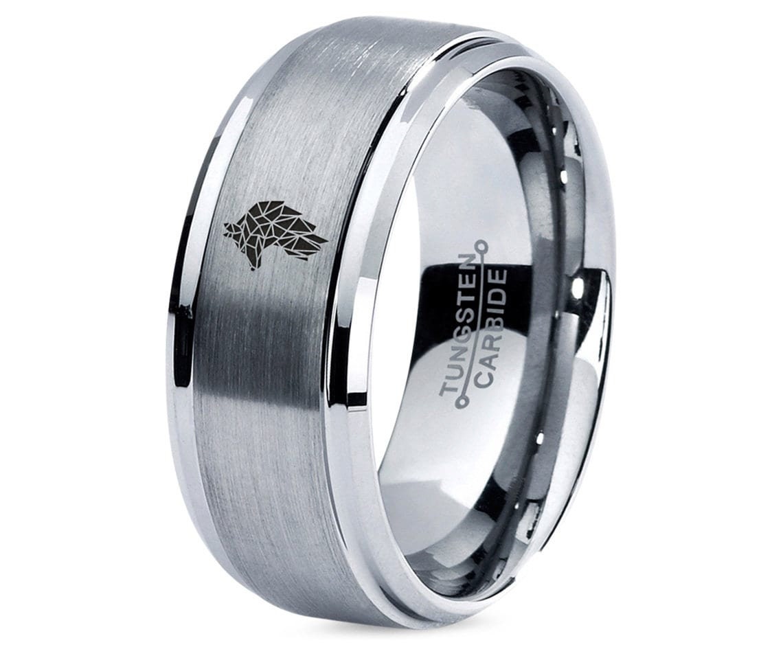 Mens Wolf Ring - Wolf Wedding Bands Men - Tungsten Carbide Ring - Silver Jewelry Ring - Anniversary Gifts For Him - Gifts For Boyfriend