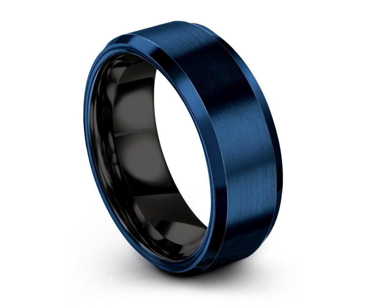 Mens Wedding Band Blue, Tungsten Ring 8mm, Engagement ring, Couple Promise Ring, Rings for Women, Personalized Ring, Birthday Gift For Wife