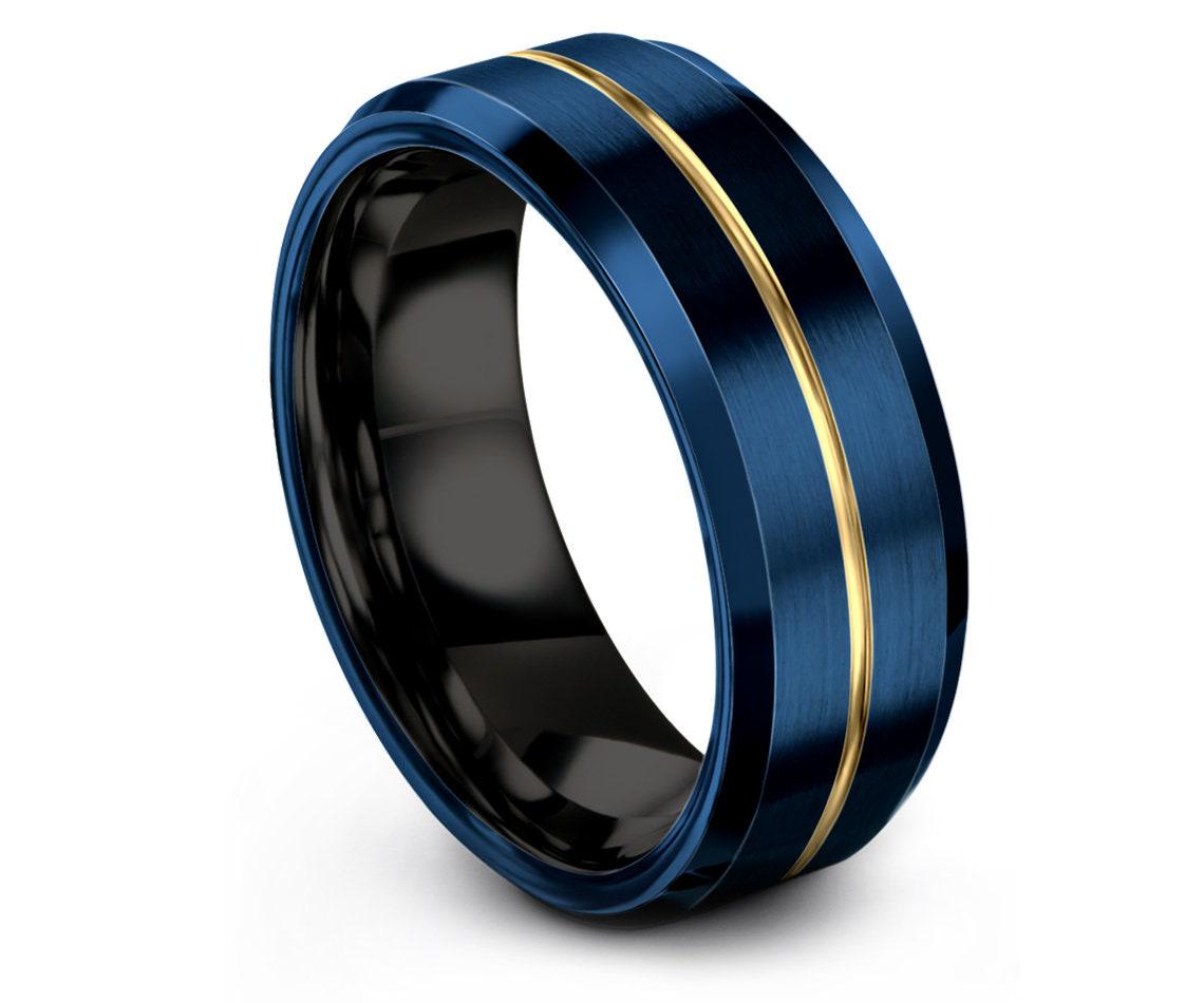 Men's Wedding Band Blue, Boyfriend Christmas Gift, Black Tungsten Ring, Couple Rings, Jewelry for Women, Gifts for Him, Ring for Police