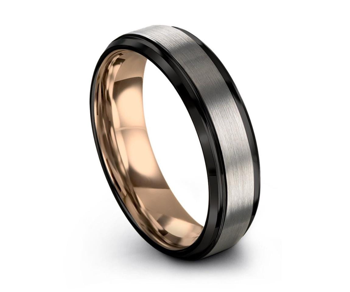 Luxury Wedding Band Black, Silver Tungsten Ring, Couples Gift, Gifts For Men, Graduation Gift For Her, Christmas Gift For Boyfriend