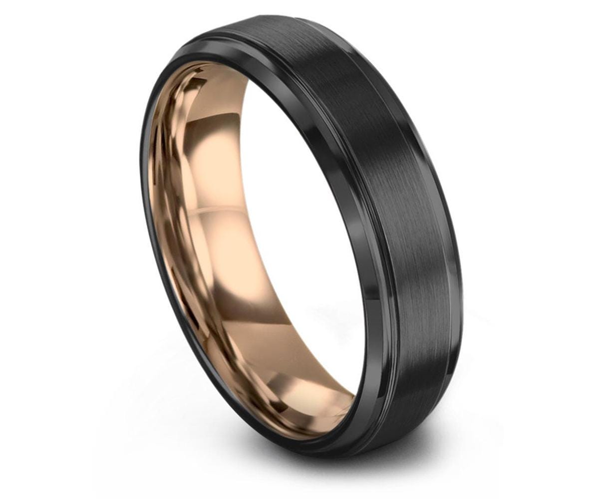 Gunmetal Tungsten Ring, Mens Wedding Band Rose Gold, Personalized Gifts For Women, Engraved Couple Ring Set, Christmas Gifts For Him