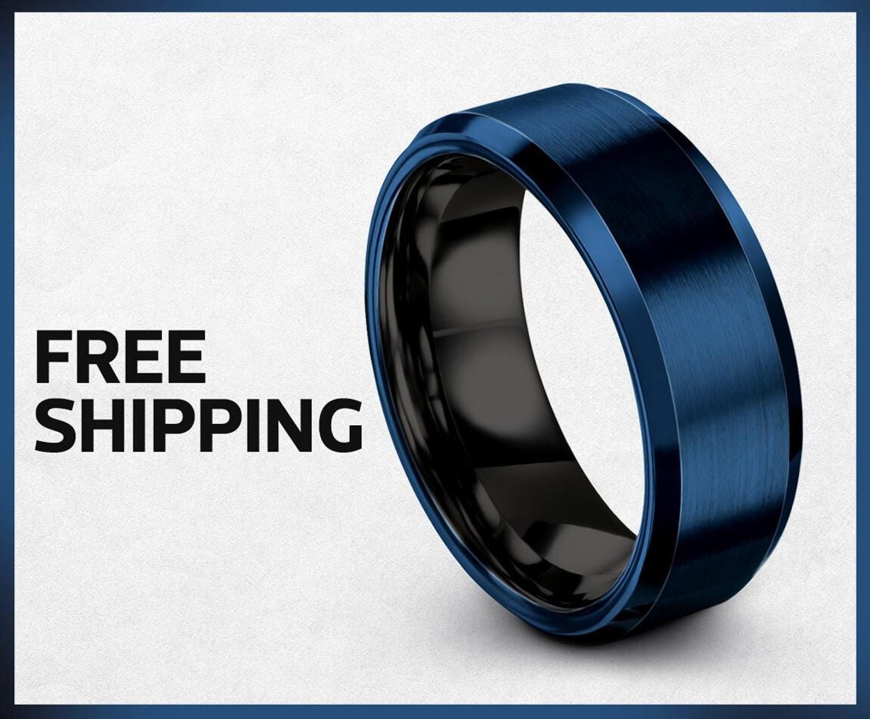 Blue Wedding Band Men, Black Tungsten Ring 8mm, Engagement Ring, Promise Rings for Him, Gifts For Him Boyfriend, Christmas Gift