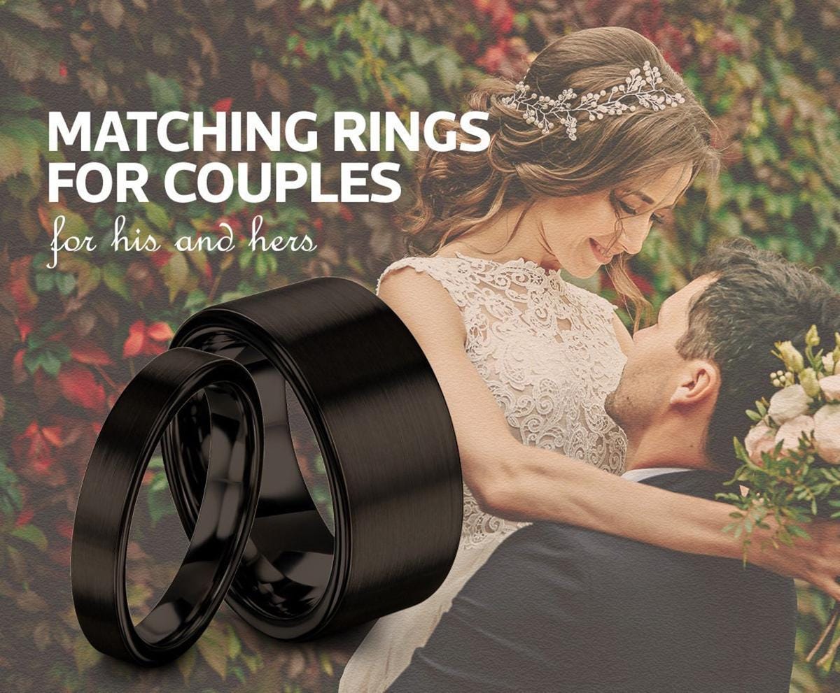 Flat Cut Tungsten Ring, Black Wedding Band Tungsten Ring, Anniversary Matching Ring, Birthday Gift For Him, Gifts For Women, Christmas Gift