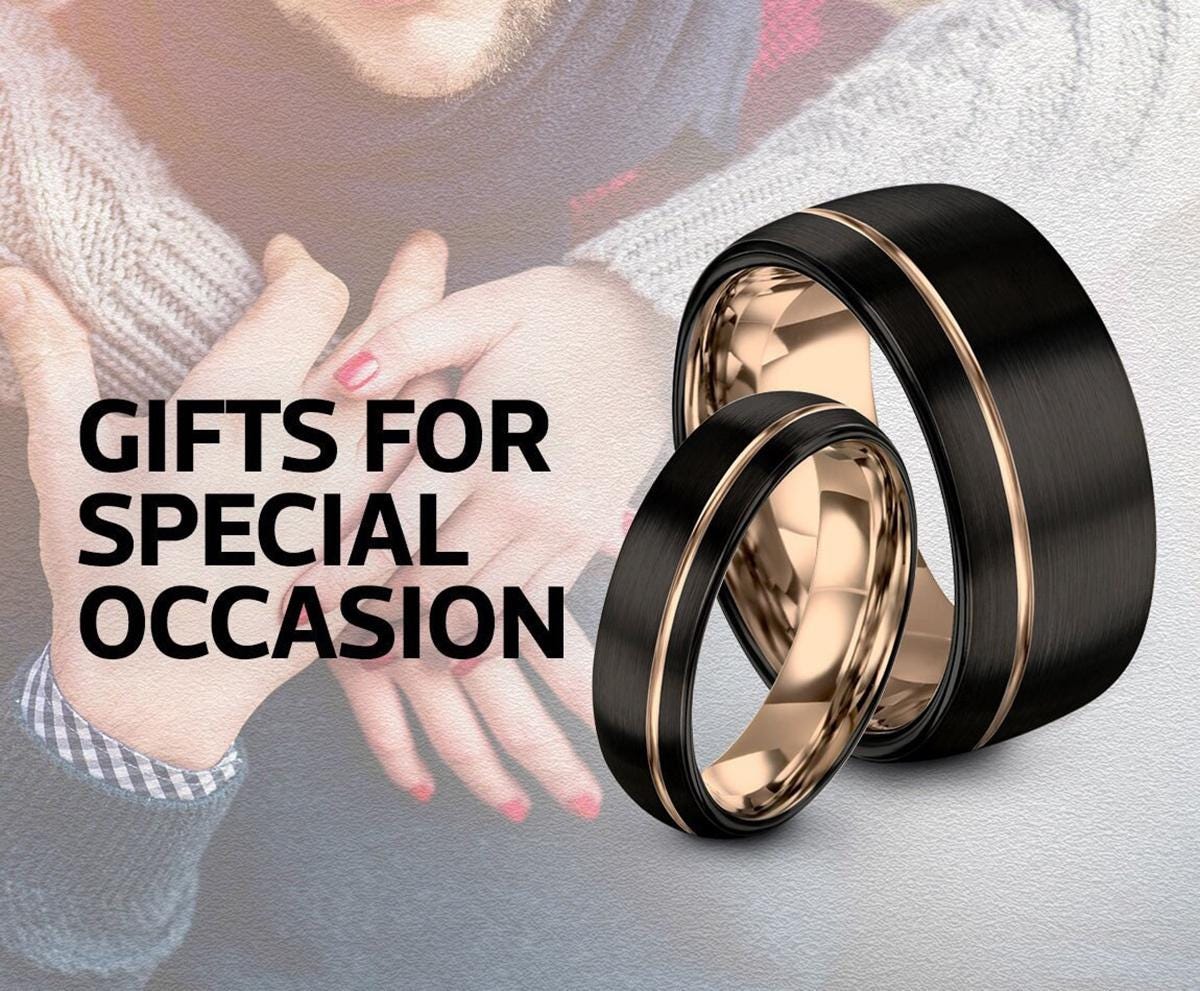 Mens Ring, Rose Gold Tungsten Ring, Personalized Gifts For Mom, Black Tungsten Ring for Men & Women, Anniversary Gifts, Christmas Gifts