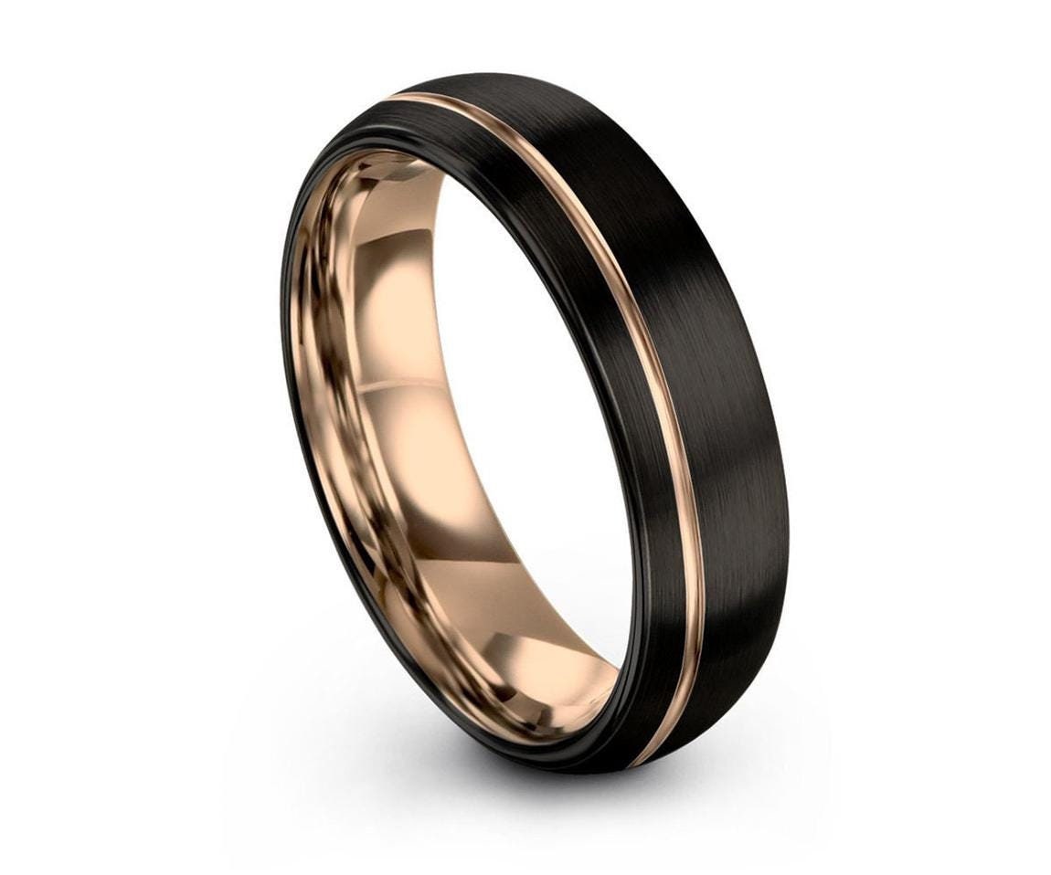 Mens Ring, Rose Gold Tungsten Ring, Personalized Gifts For Mom, Black Tungsten Ring for Men & Women, Anniversary Gifts, Christmas Gifts