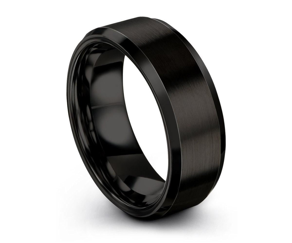 Black Beveled Tungsten Ring, Wedding Band Balck, Tungsten Carbide 8mm, Engagement Ring, Custom Promise Ring