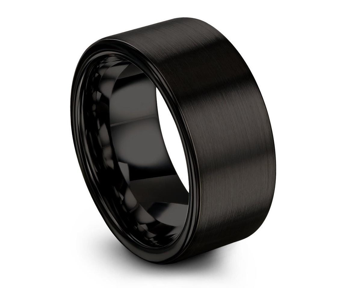 Flat Cut Tungsten Ring, Black Wedding Band Tungsten Ring, Anniversary Matching Ring, Birthday Gift For Him, Gifts For Women, Christmas Gift