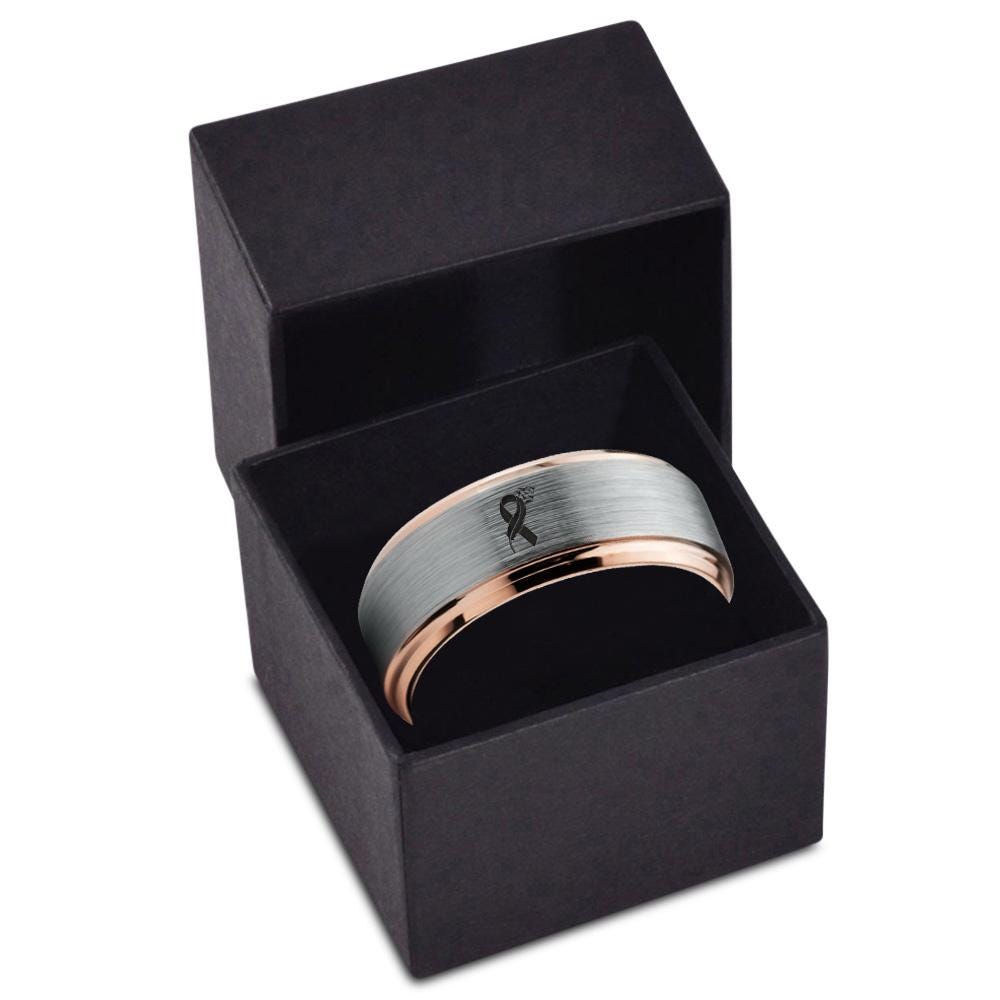 Breast Cancer Awareness Band with Engraved, Cancer Ribbon Ring, Cancer Strength Ting, 18K Rose Gold Ring, Tungsten Ring for Girl, 8mm Ring