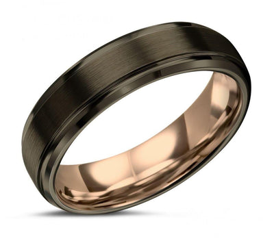 Gunmetal Tungsten Ring, Mens Wedding Band Rose Gold, Personalized Gifts For Women, Engraved Couple Ring Set, Christmas Gifts For Him