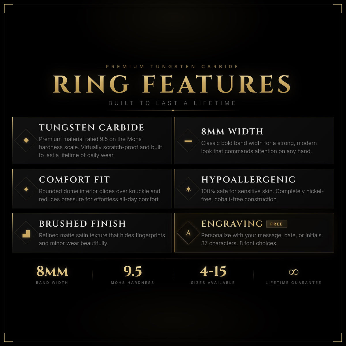 Mens Wedding Ring for Husband, Black Rose Gold Tungsten 8mm Beveled, Personalized Engraved Inside, Custom, Anniversary Gift for Him