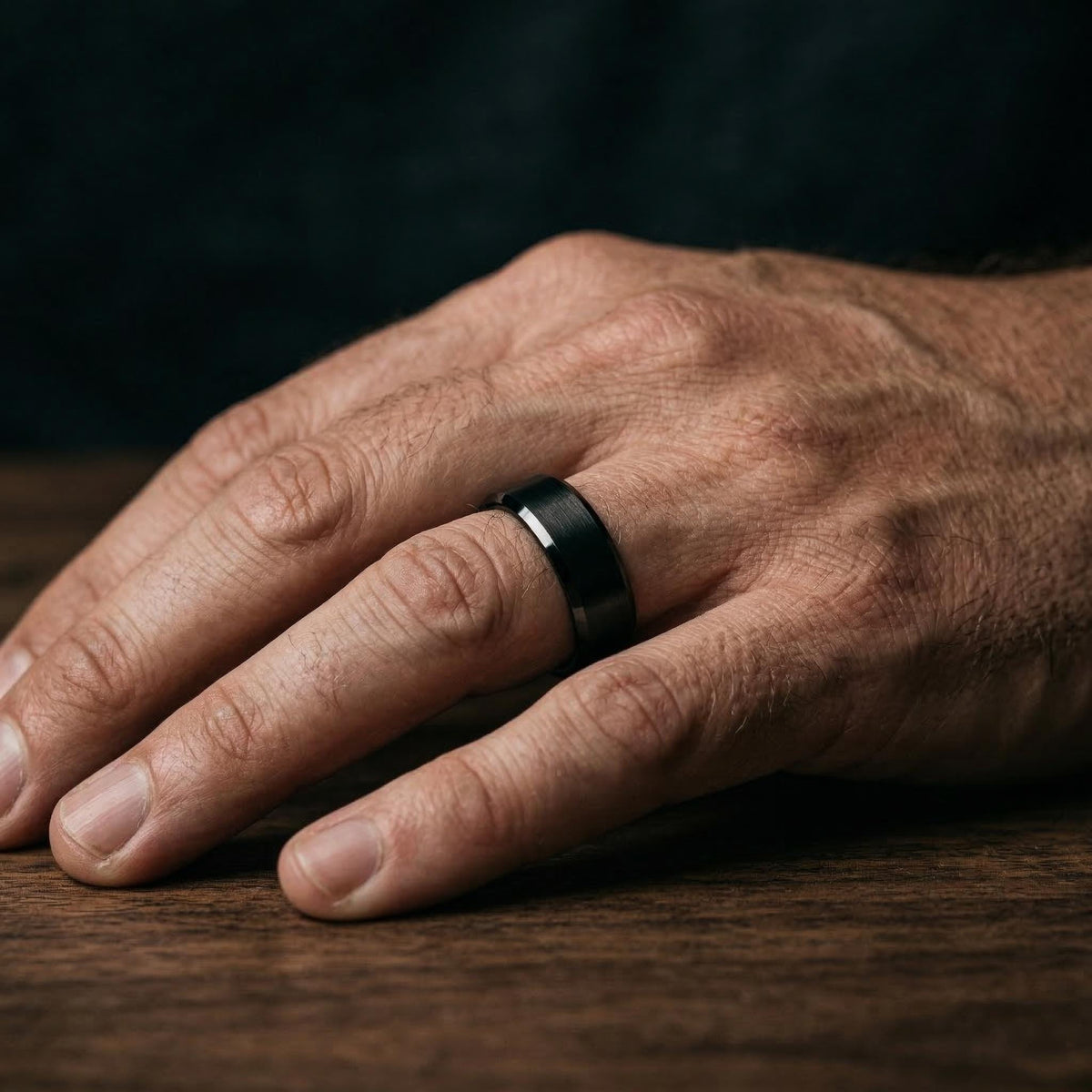 Mens Wedding Band, Black Rose Gold Tungsten Ring, 8mm Beveled Edge, Jewelry, Custom, Personalized, Minimalist, Handmade, Gift for Him