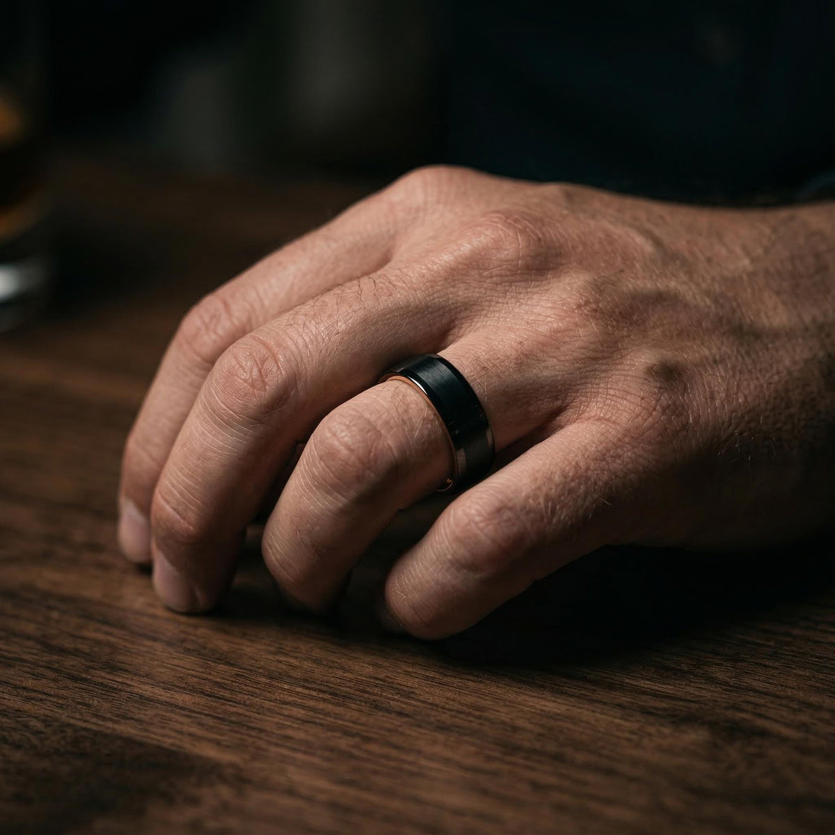 Mens Tungsten Wedding Band - Black Rose Gold 8mm Flat Personalized