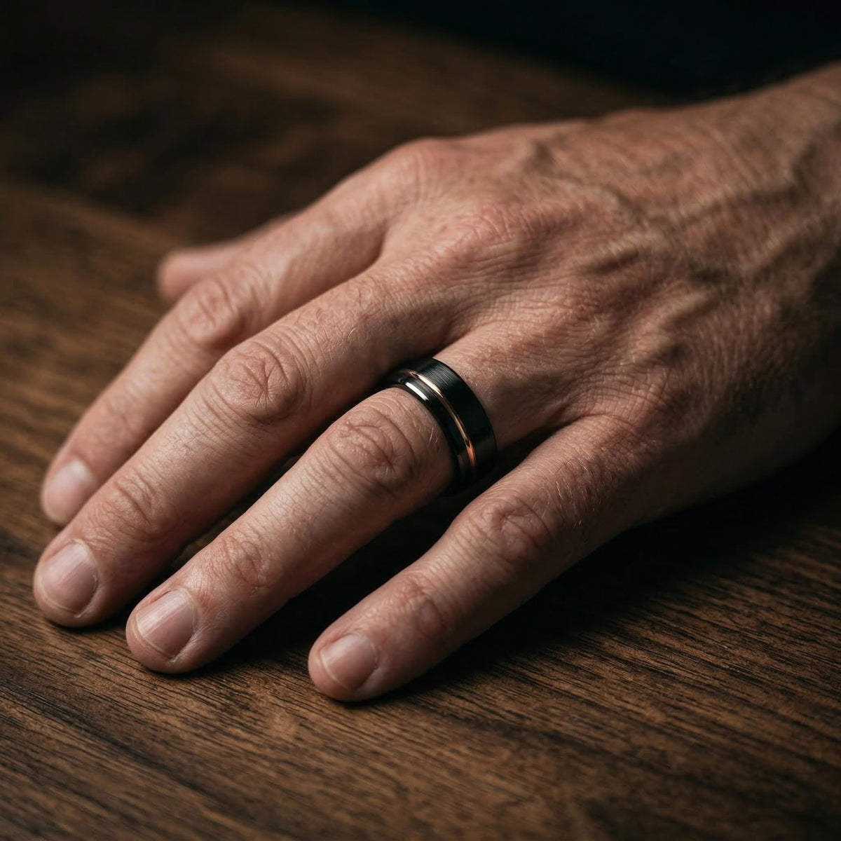 Tungsten Carbide Mens Wedding Band Black Rose Gold 8mm Flat Edge Custom Engraved Personalized Ring Minimalist Handmade Gift for Him